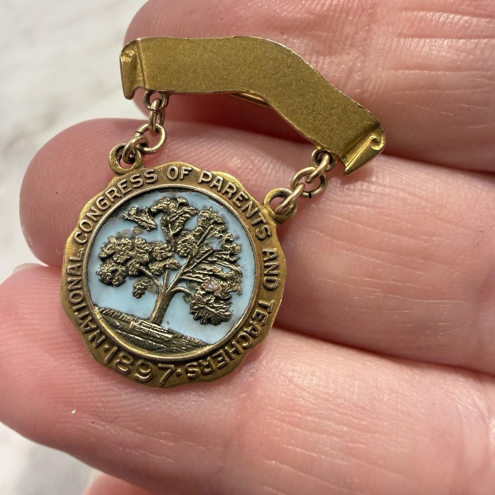 Vintage 14K Gold Filled National Congress of Parents & Teachers 1897 Pin Blue